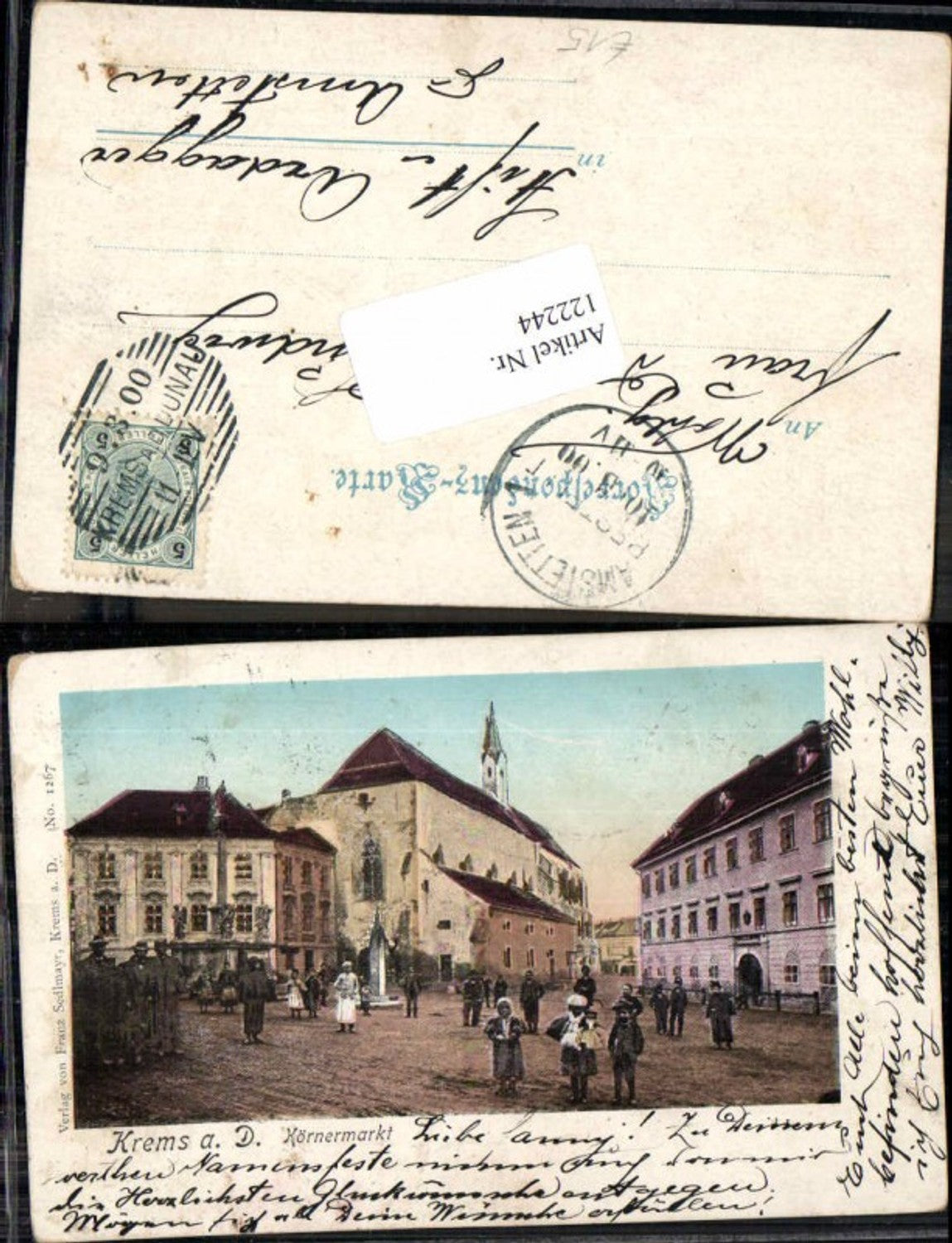 122244,Krems a.d. Donau Körnermarkt m. Leuten und Gasthaus 1900