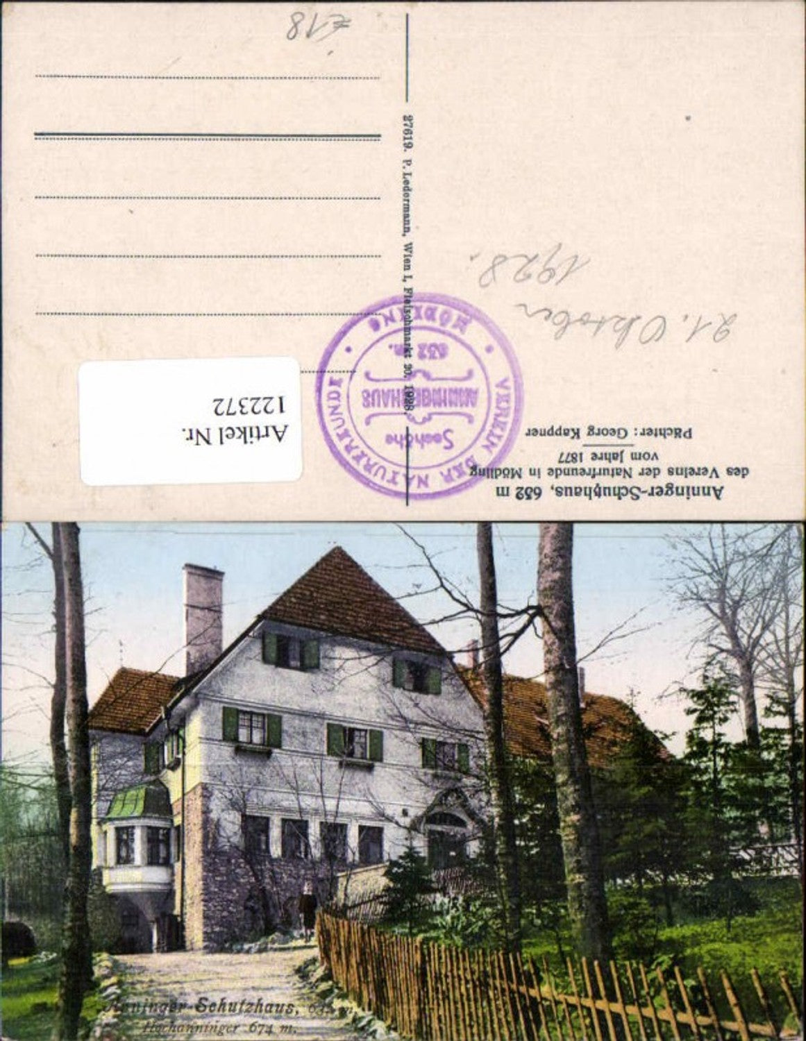 122372,Anninger Schutzhaus bei Mödling Tolle Karte 1920