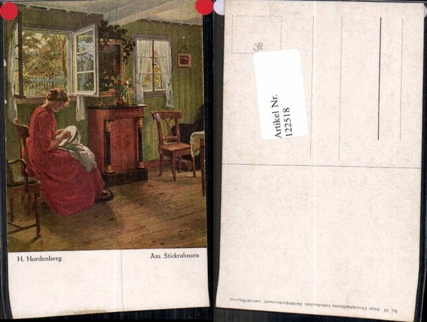 122518,H. Nordenberg Am Stickrahmen Frau sticken