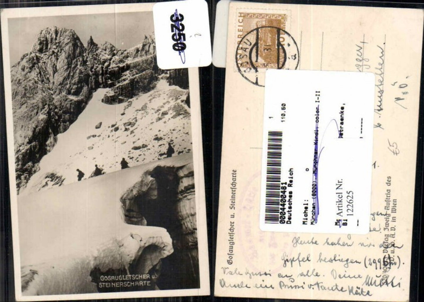 122625,Gosaugletscher Tourengeher bei Gosau Hallstatt 1930