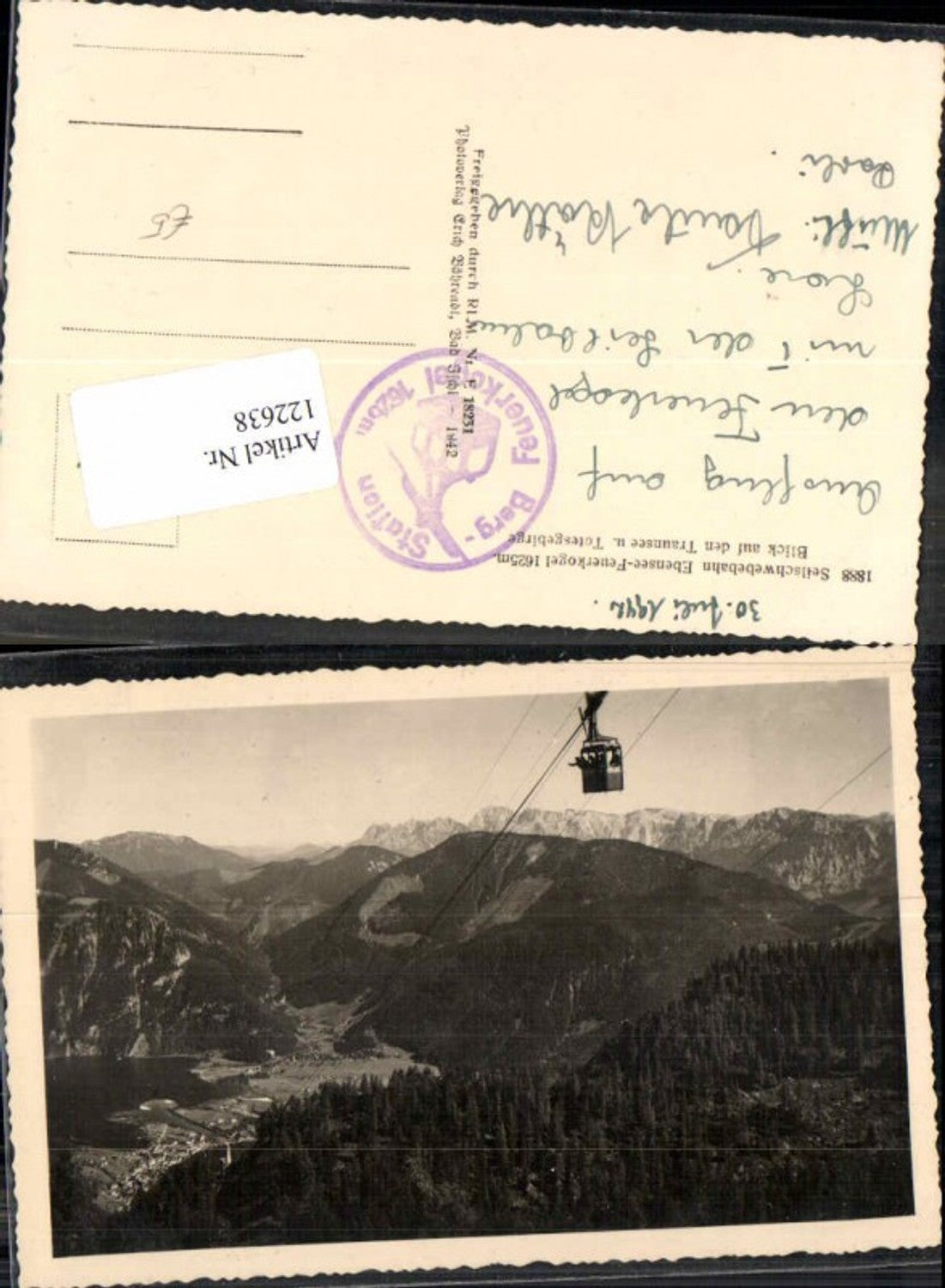 122638,Ebensee Feuerkogel Schwebebahn Seilbahn Bergbahn Traunsee 1942