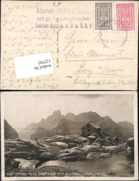 122702,Adamek Hütte am Gosaukamm bei Gosau Hallstatt 1921 Gosaugletscher