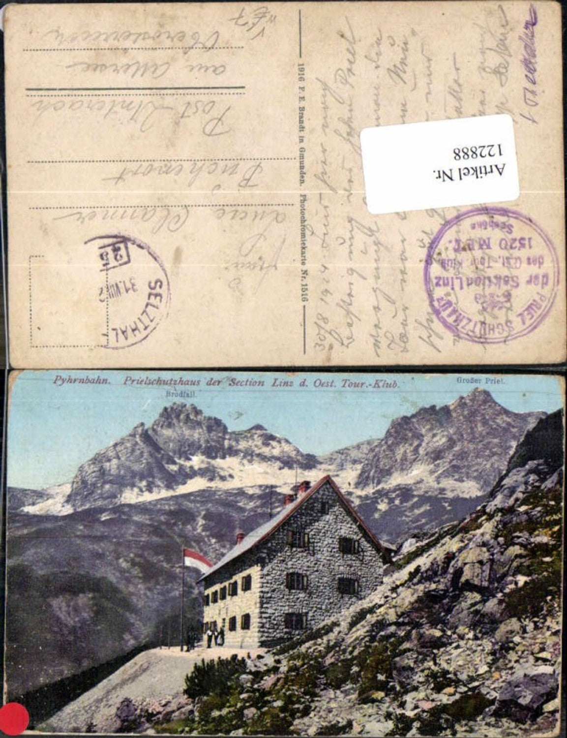 122888,Pyhrnbahn Prielschutzhaus d. Section Linz bei Gosau Hinterstoder Brandt 1516