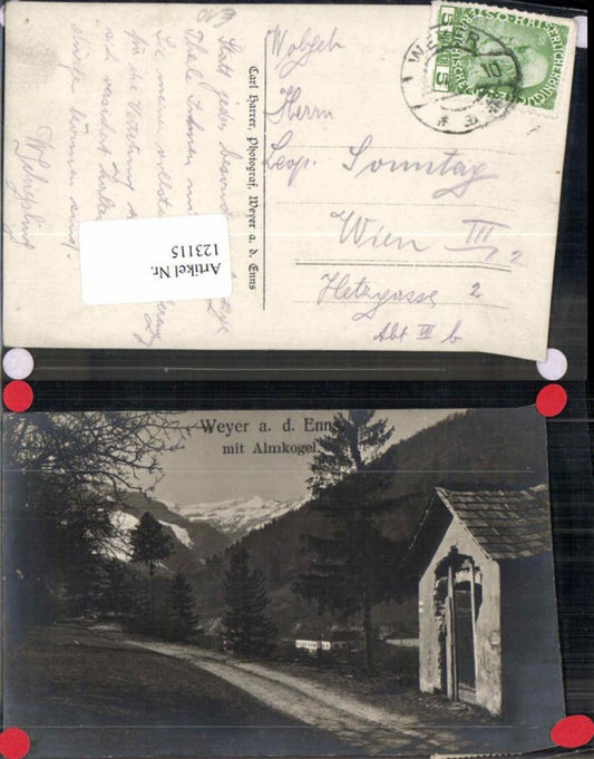 123115,seltene FotoAK Weyer a.d. Enns m. Almkogel und Kapelle 1910