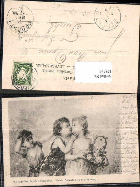 123495,Theo Stroefer Jugendstil Kinder F. Leften Blumen Künstler Postkarte Ser VIII 5634B