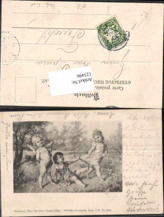 123496,Theo Stroefer Jugendstil Engel Amor Kinder Künstler Postkarte Ser. VIII-5641