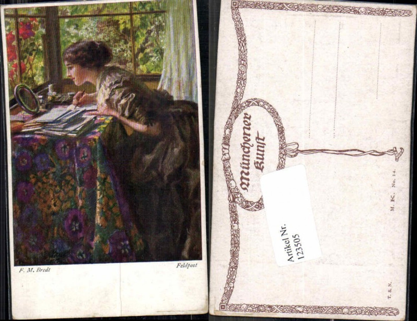 123505,Theo Stroefer Münchener Kunst 14 Feldpost Frau liest Briefe