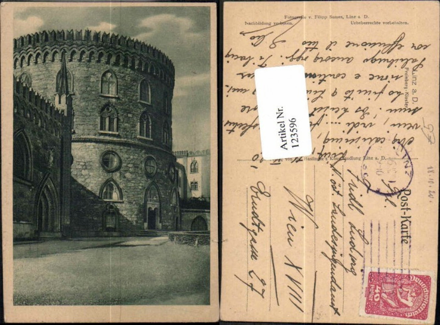 123596,Linz a.d. Donau Freinberg Kloster 1920