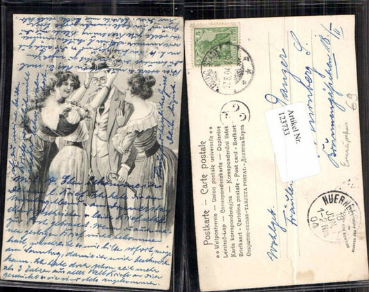 123733,Tolle Emanzipation Frauen setzen Mann Hut auf und lachen 1904