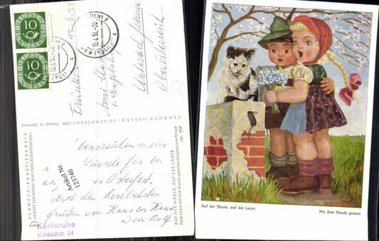 123740,Dennoch Künstlerkarte Arnulf sign. Auf der Mauer auf der Lauer mundgemalt