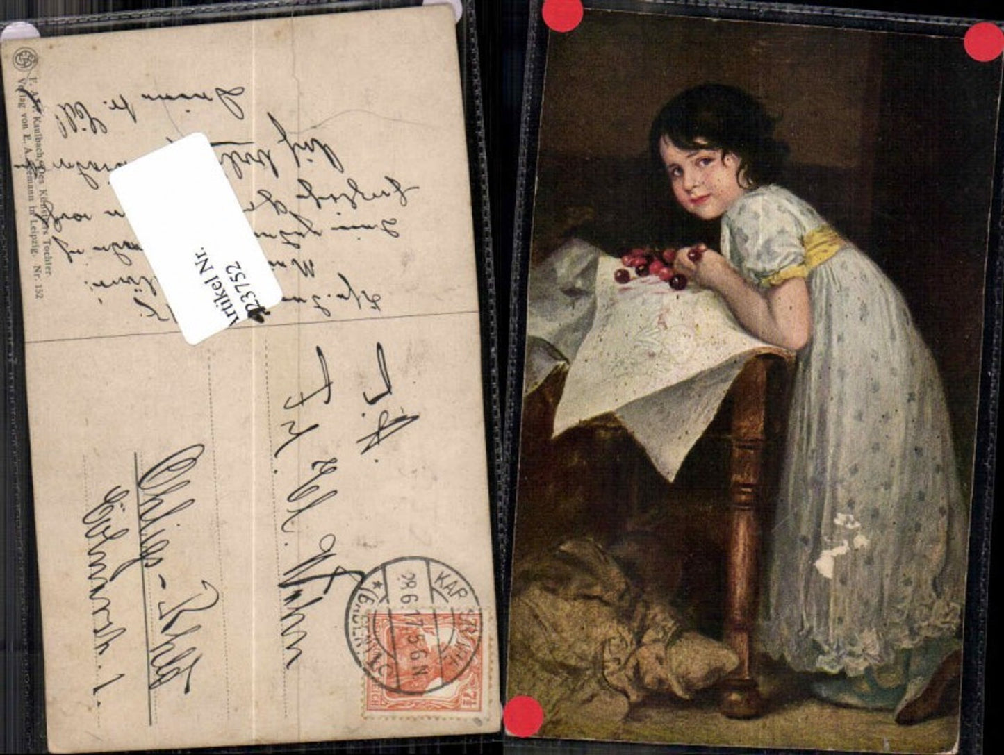 123752,Kaulbach Des Künstlers Tochter m. Kirschen Früchte Kernobst Obst Kleid