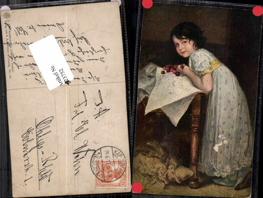 123752,Kaulbach Des Künstlers Tochter m. Kirschen Früchte Kernobst Obst Kleid