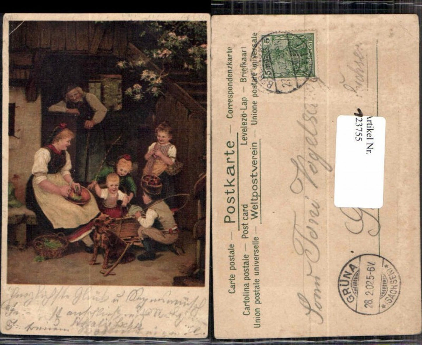 123755,Süsse Kinder m. MUtter und Hund spielen