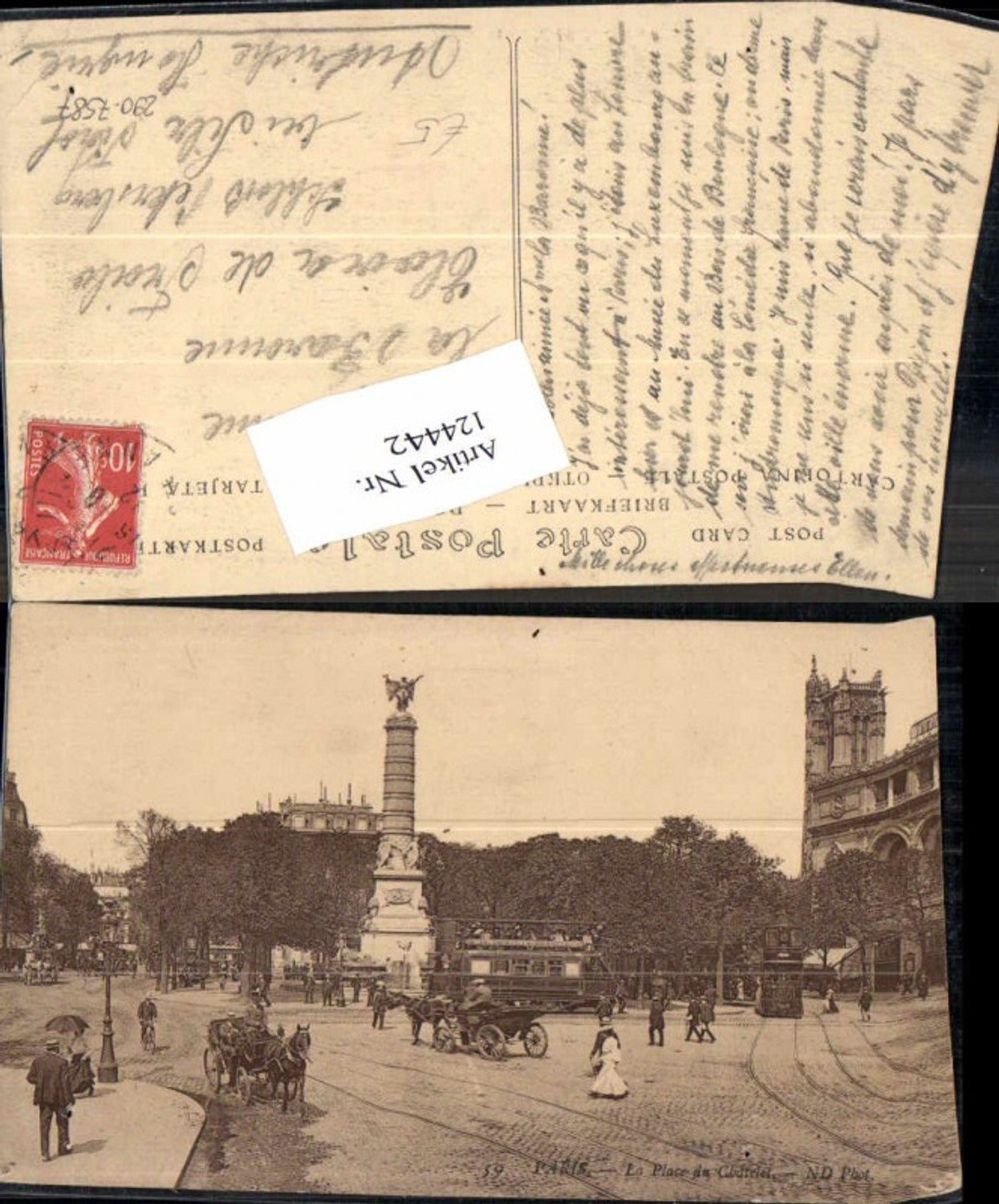 124442,Paris la Place du Chatelet Kutsche Strassenbahn Tram Tramway