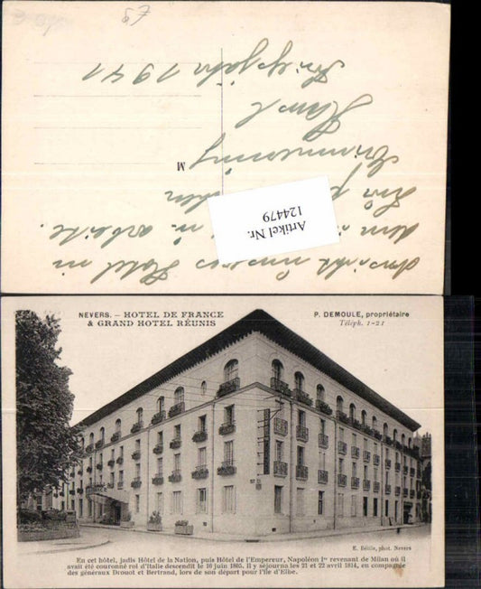 124479,Nevers Hotel de France Grand Hotel Reunis Streetview 1915