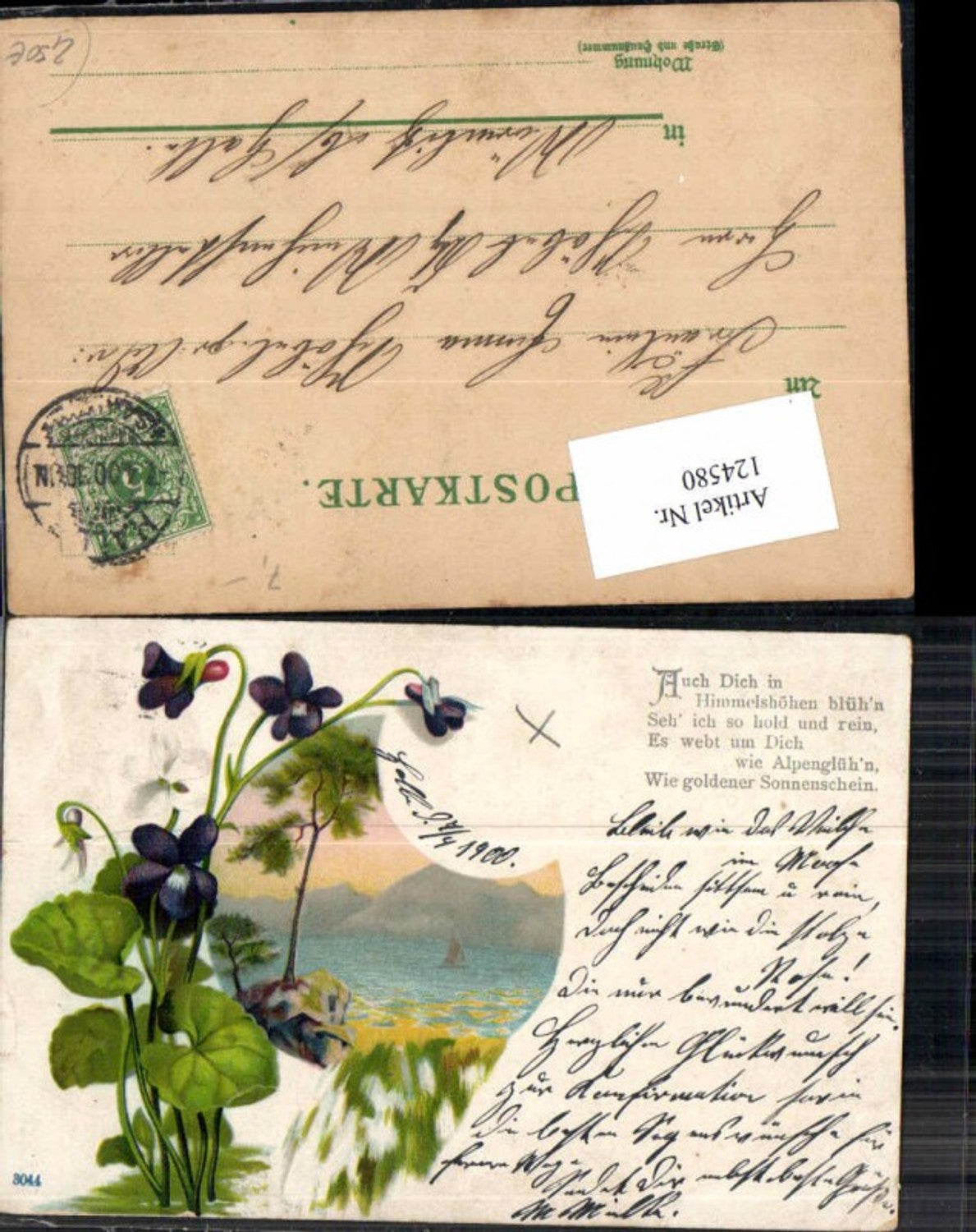 124580,Litho Blumen Tolle Ansicht Spruch 1900