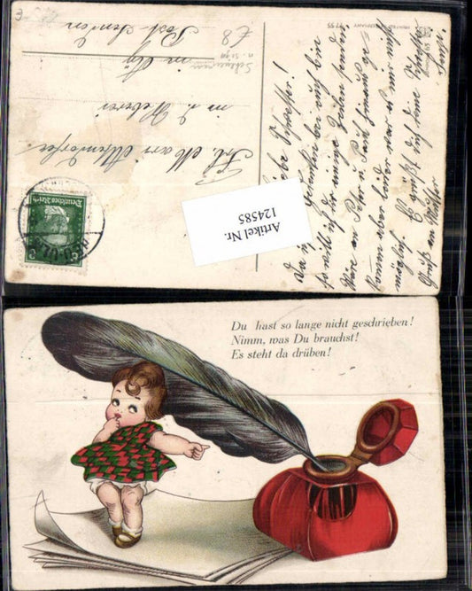 124585,Künstlerkarte Mädchen Tinte Feder Scheuermann Willy unsign.