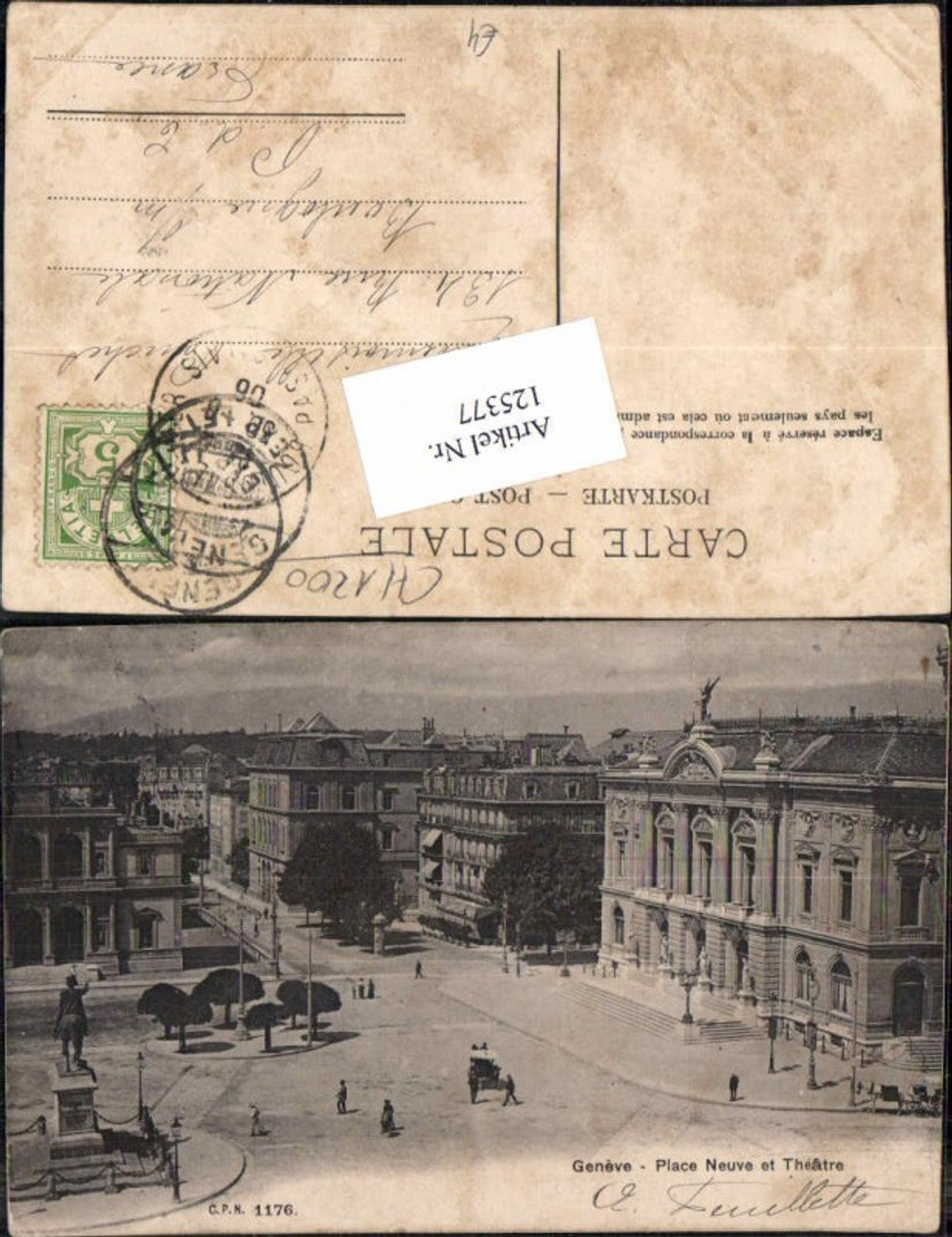 125377,Kanton Genf Geneve Stadt Place neuve et Theatre Theater 1903