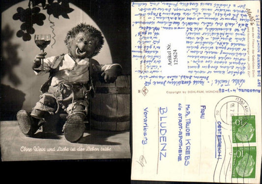 125624,Mecki Igel AK 8 Wein Juxkarte Glas Weinglas