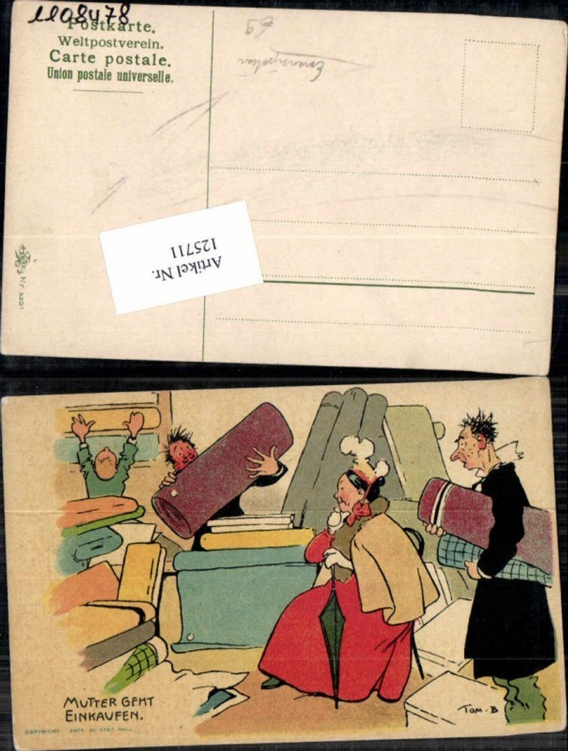 125711,Emanzipation Erika Verlag Tom B. Mutter geht einkaufen Scherzkarte Juxkarte Humor Karikatur