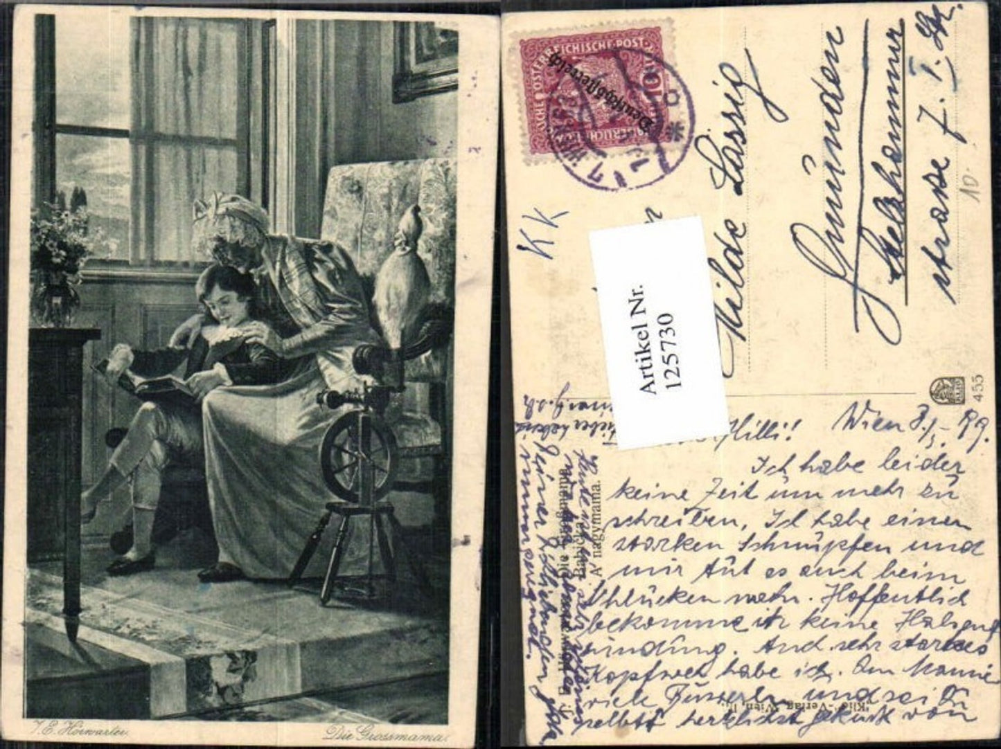 125730,J.E. Hörwarter Die Grossmama m. Spinnrad