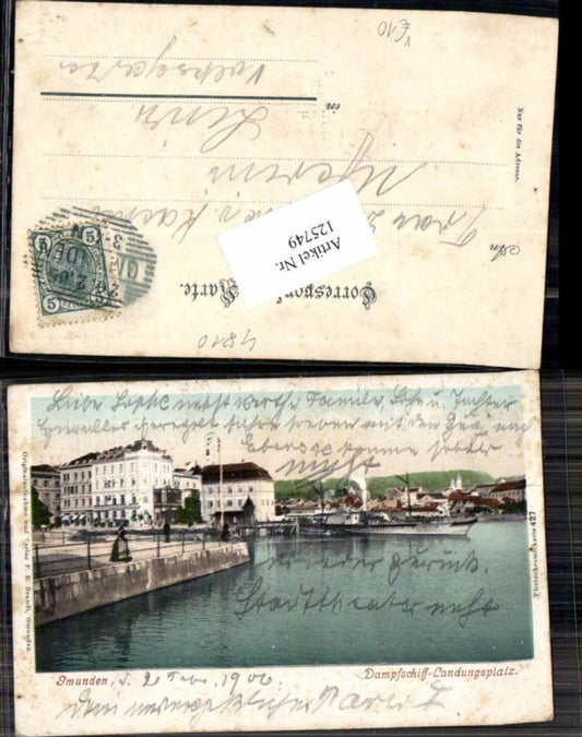 125749,Gmunden Dampfschiff Landungsplatz m. Häuser Details pub Brandt 427