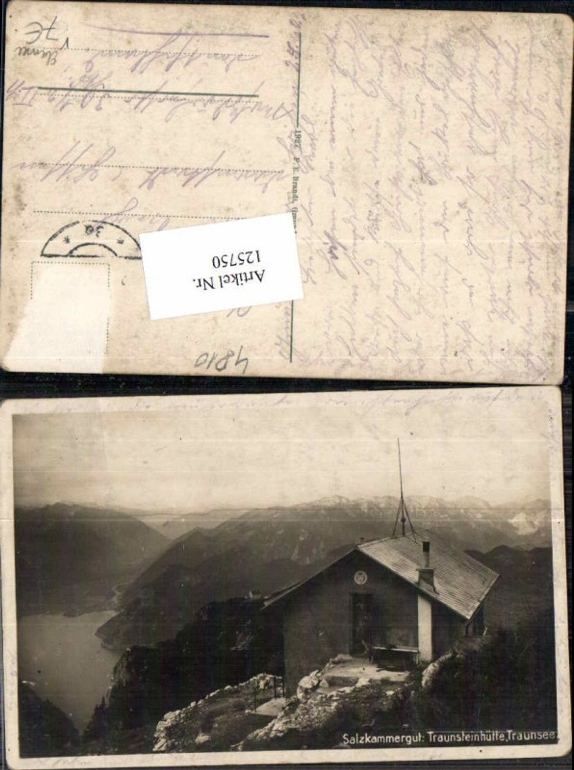 125750,Salzkammergut Traunsteinhütte m. Traunsee Gmunden Ebensee 1927 pub Brandt 5308