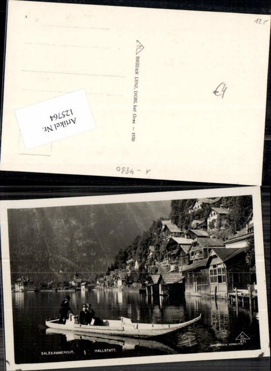 125764,Hallstatt Partie zum Ort m. Boot Leute pub Lenz 871