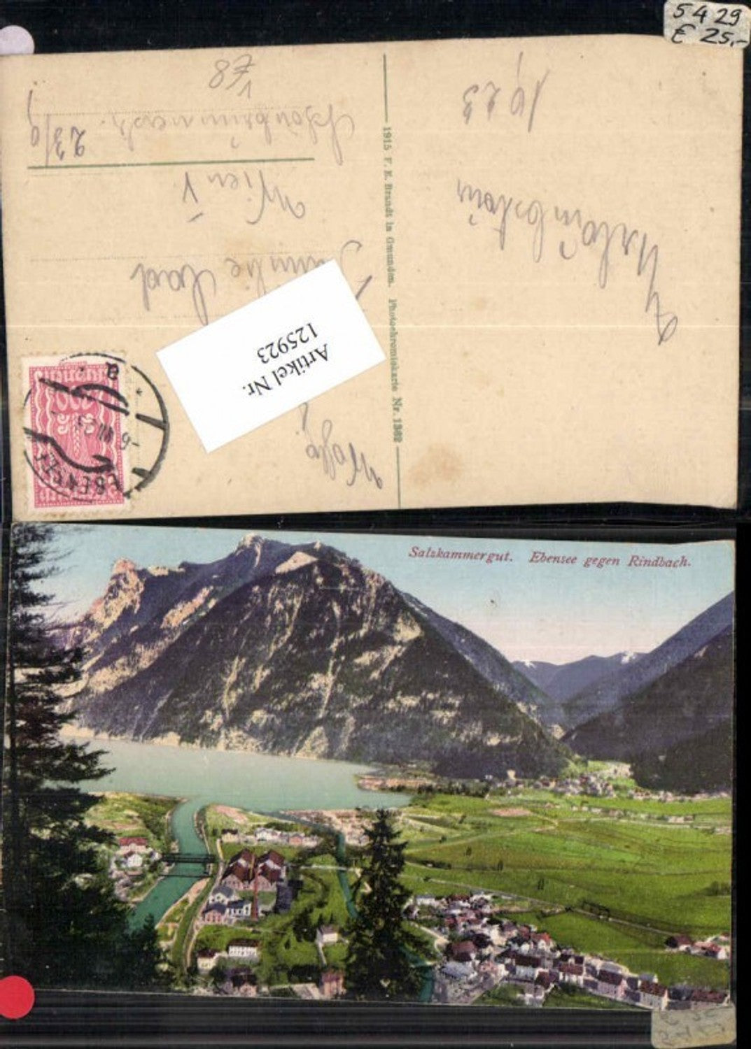 125923,Salzkammergut Ebensee gegen Rindbach Tolle Karte pub Brandt 1362