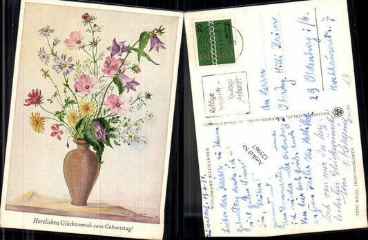 125967,Toni Bichl Frühlingsbrunnen Geburtstag Blume Vase