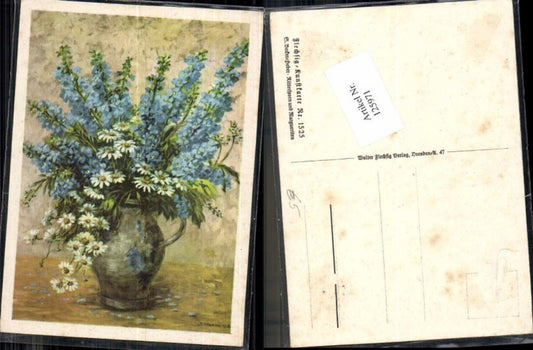 125971,Fleschig Kunstkarte Becker Weber Rittersporn Margueritten