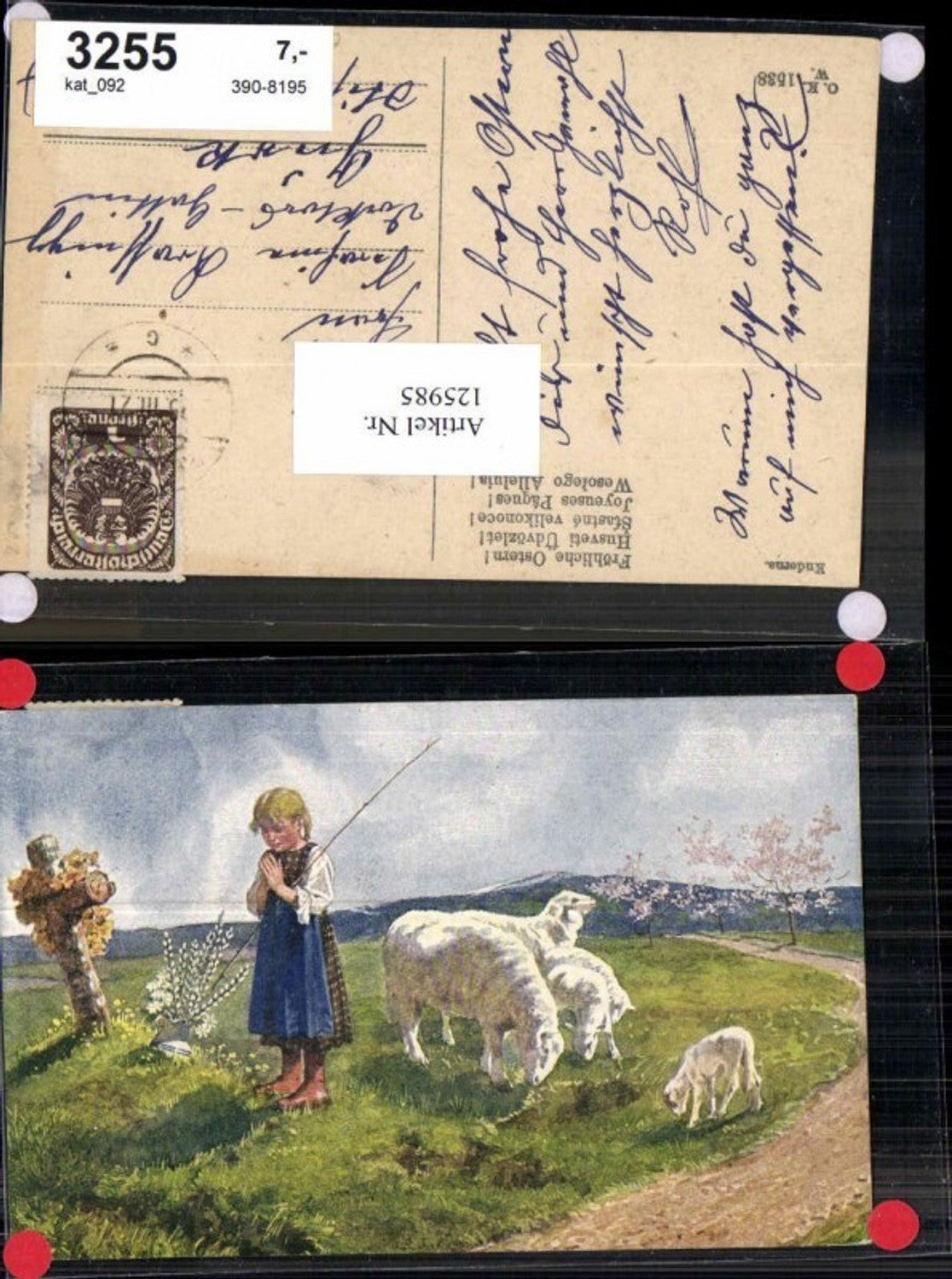 125985,F. Kuderna Fröhliche Ostern Mädchen betet Schafe Hirte