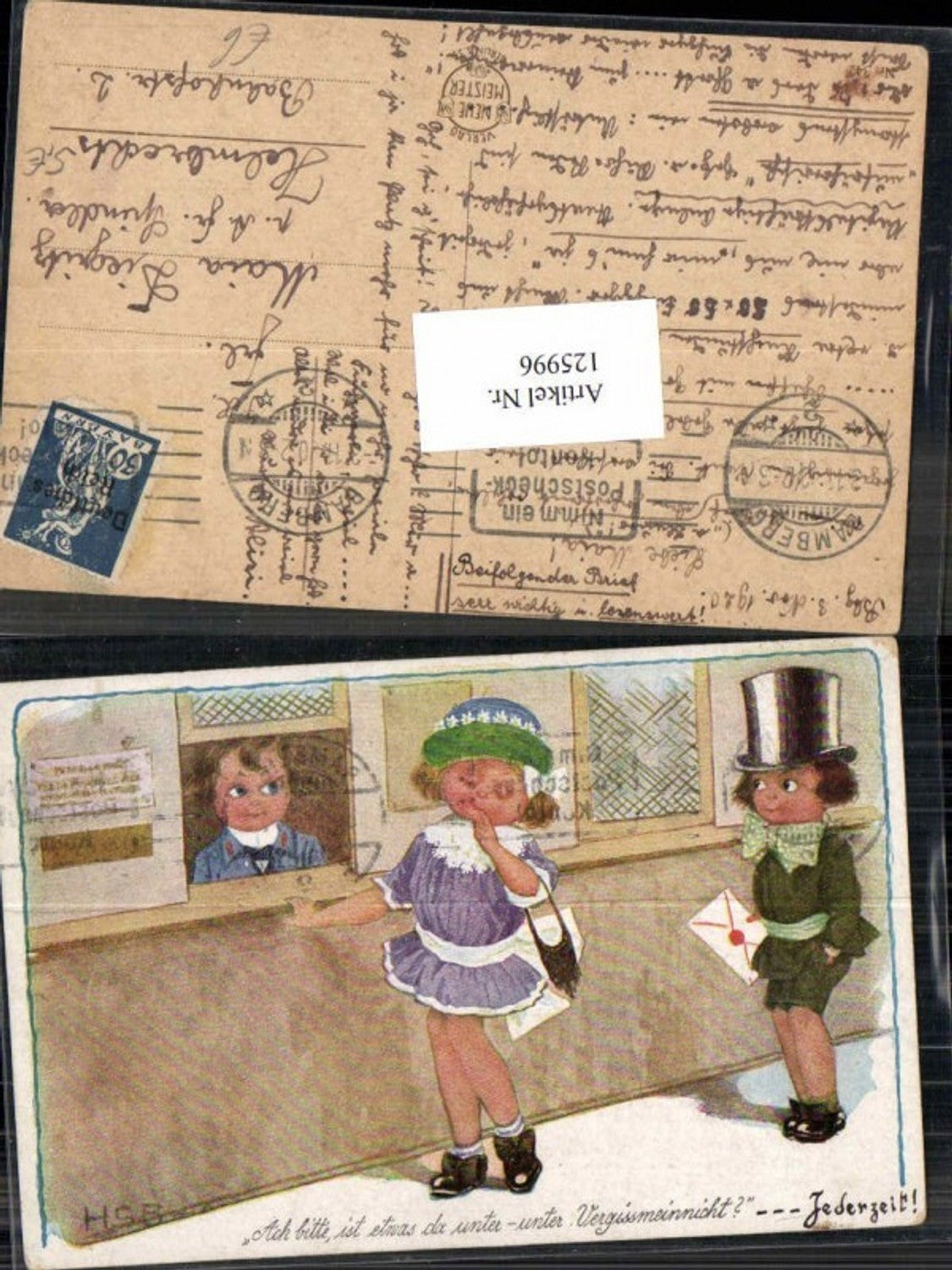 125996,Süsse AK Kinder m. Hut Mädchen Kleid sign. HSB Herbert Schultz