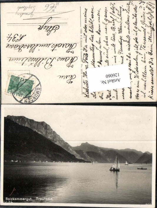 126060,Salzkammergut Traunsee b. Gmunden m. Segelboot Segelschiff pub Brandt 5276