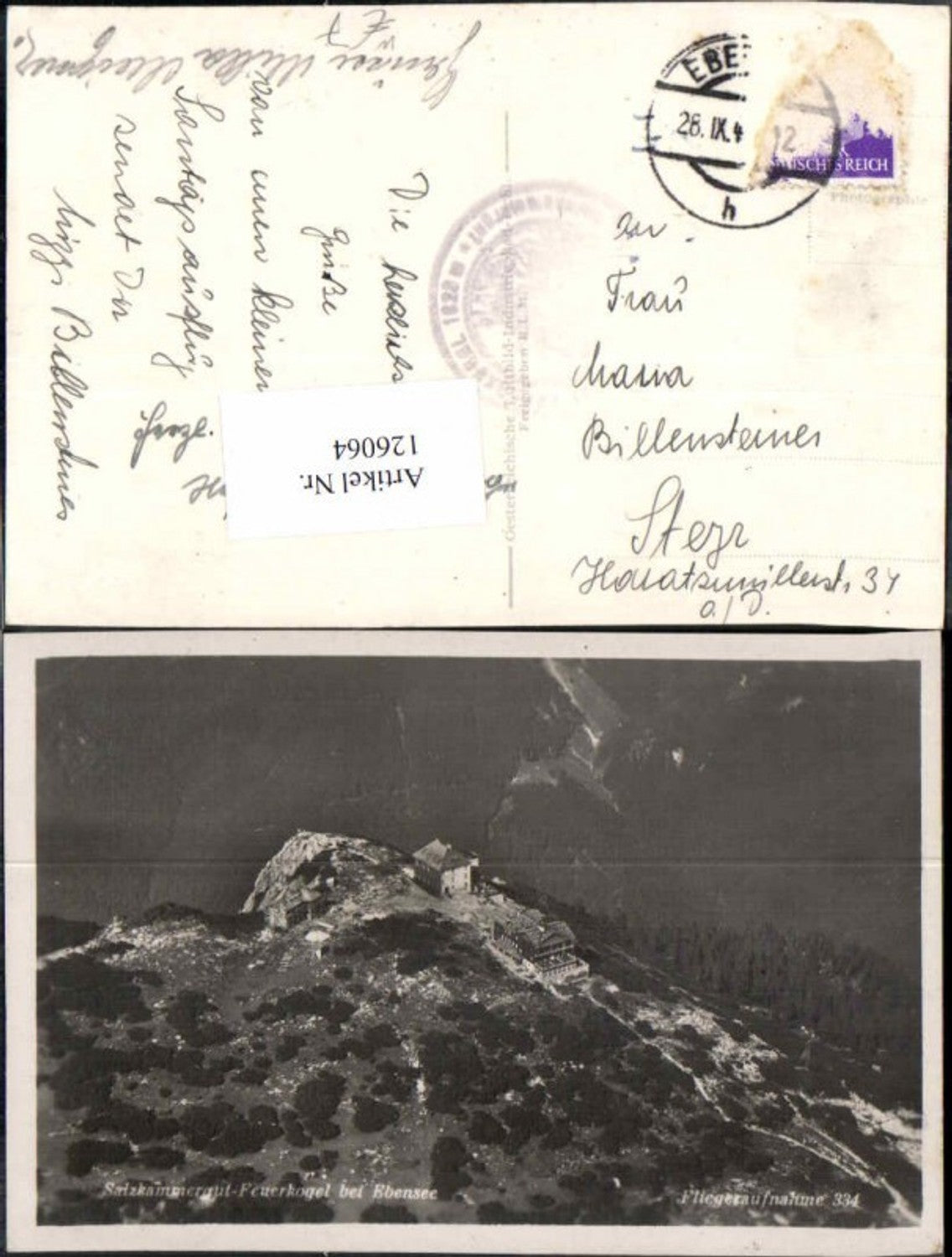 126064,Fliegeraufnahme Nr 334 Feuerkogel Ebensee