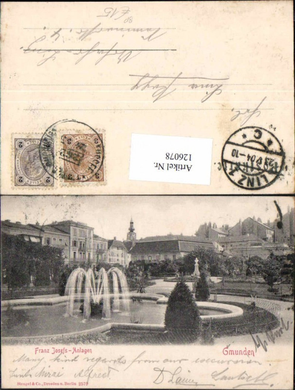 126078,Gmunden Franz Josefs Anlagen Tolle seltene Ansicht um 1900 Bahnpost