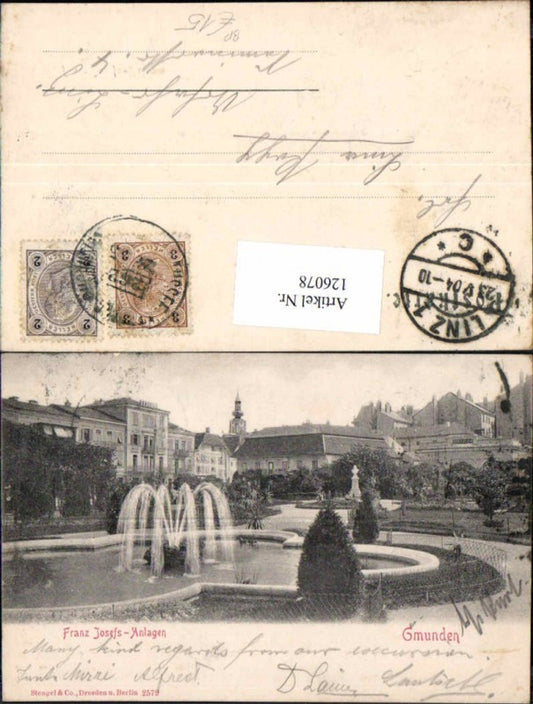 126078,Gmunden Franz Josefs Anlagen Tolle seltene Ansicht um 1900 Bahnpost