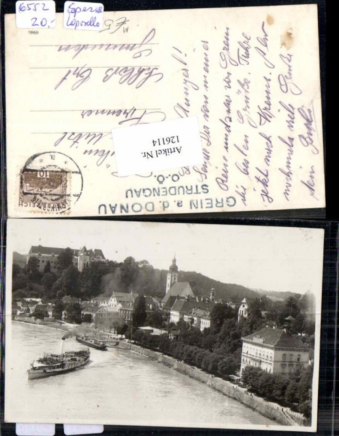 126114,Grein a.d. Donau Dampfer Abfahrt Fotokarte