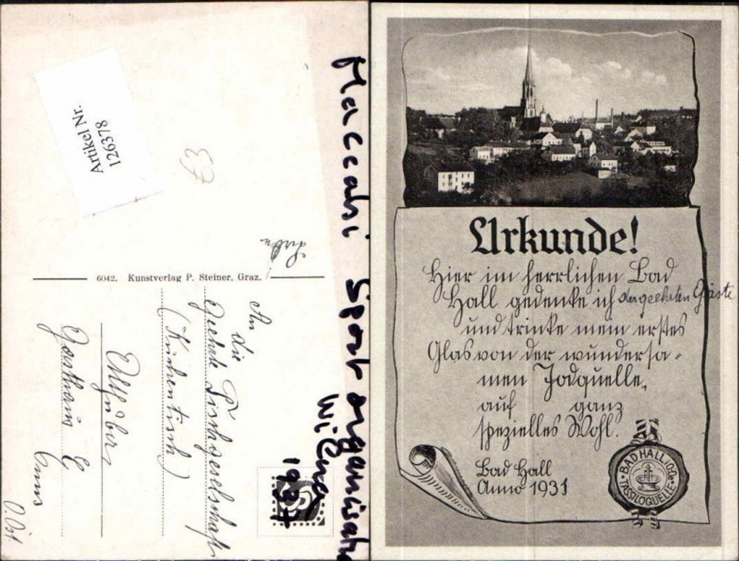 126378,Urkunde AK Bad hall bei Steyr