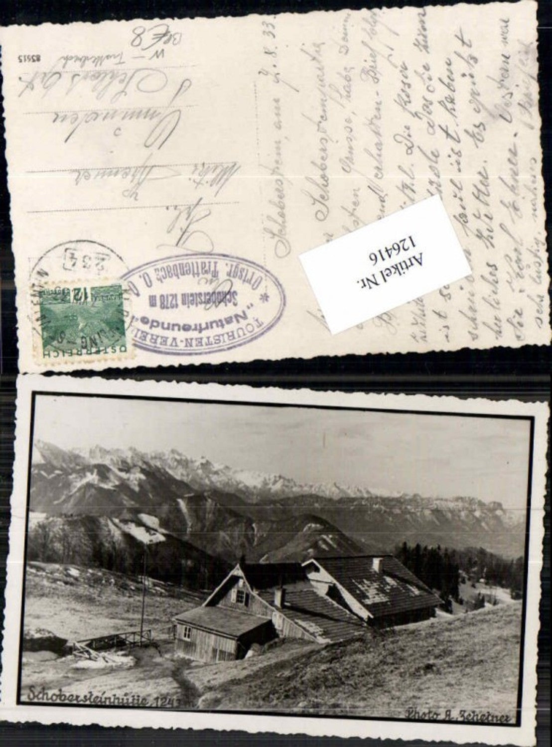 126416,Fotokarte Schoberstein Hütte bei Trattenbach 1933 Bahnpost Zug 234 Ternberg