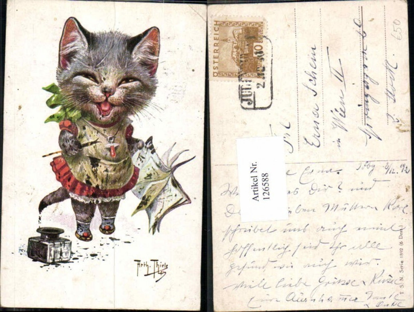 126588,Arthur Thiele Vermenschlichte Personifizierte Katze m. Grossen Kopf Theo Stroefer 1892