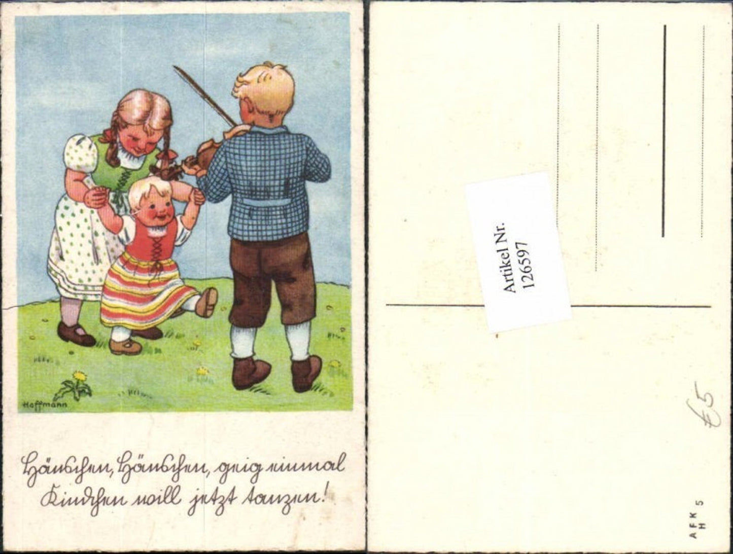 126597,Hoffmann sign. Kinder m. Geige Zöpfen Zopf