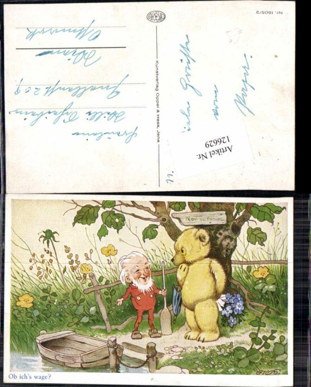 126629,Fritz Baumgarten Zwerg m. Besen Bär Boot pub Oppel & Hess 1505-2