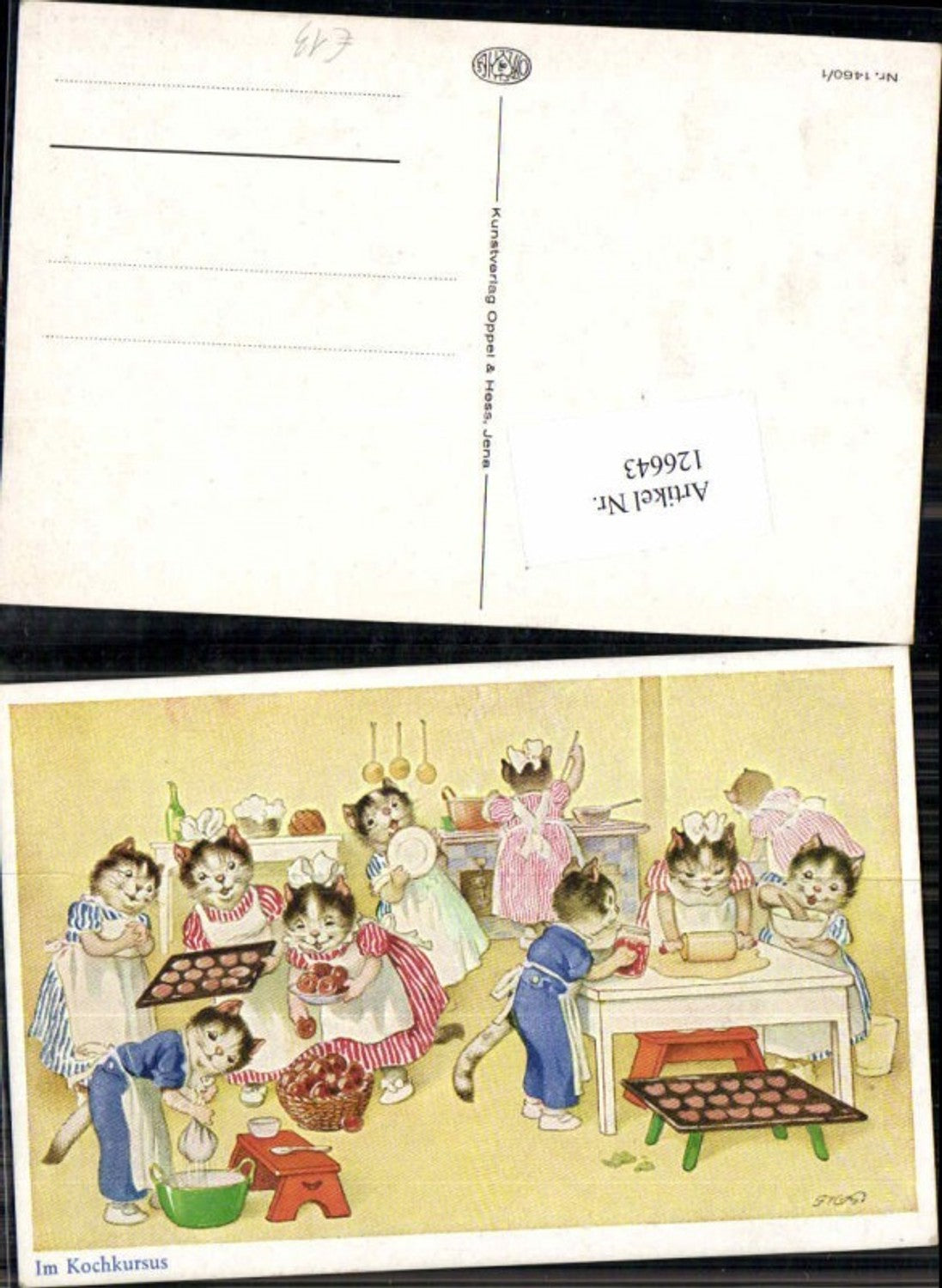 126643,Fritz Baumgarten Katzen Kochkurs vermenschlicht personifiziert pub Oppel & Hess 1460-1