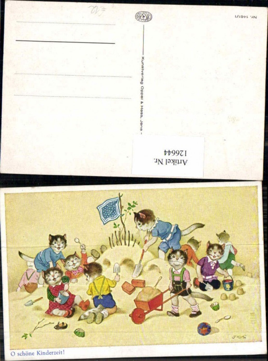 126644,Fritz Baumgarten Katzen Katzenkinder vermenschlicht personifiziert spielen pub Oppel & Hess 1461-1