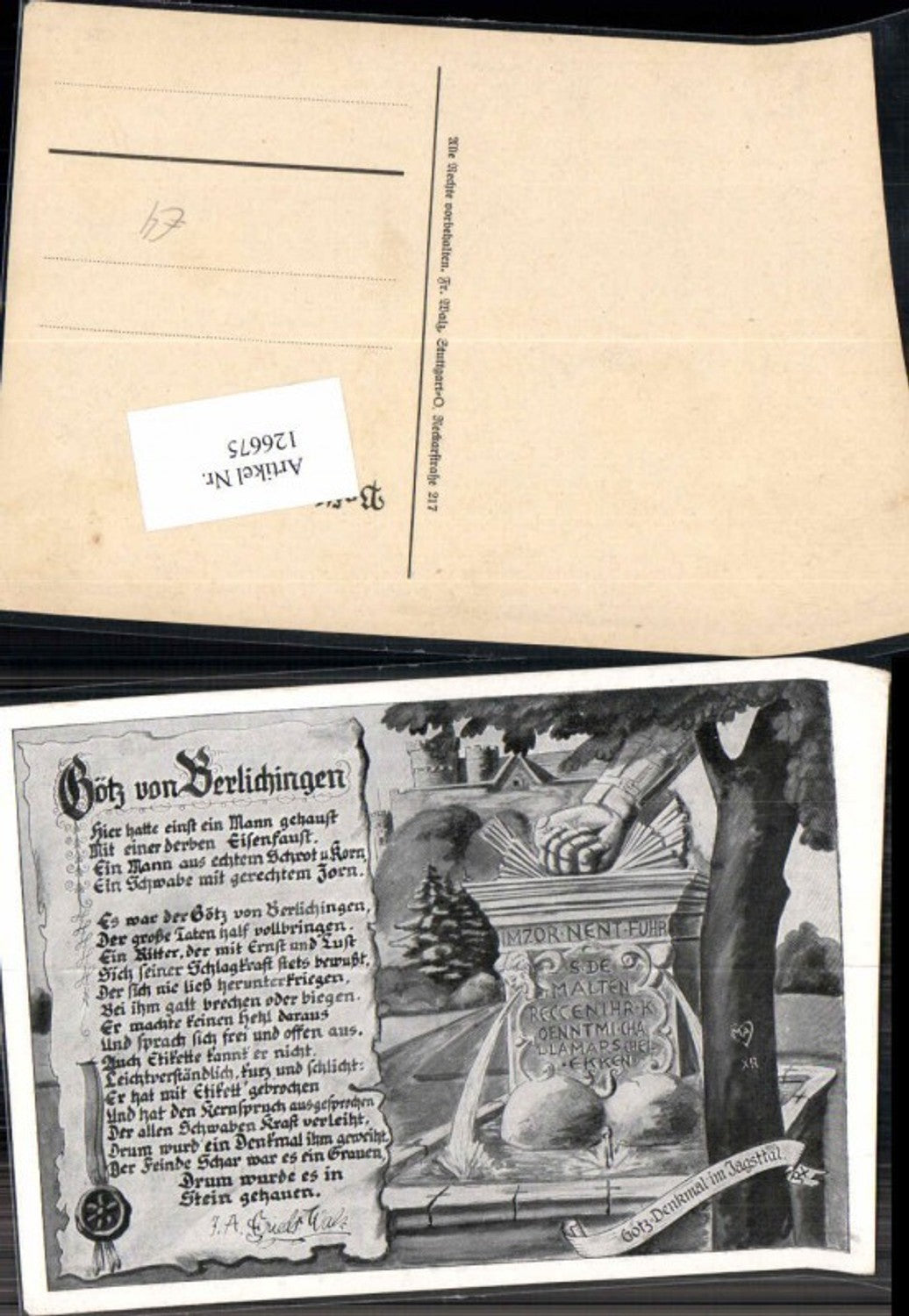 126675,Stuttgart Stadt Götz Denkmal im Jagstal