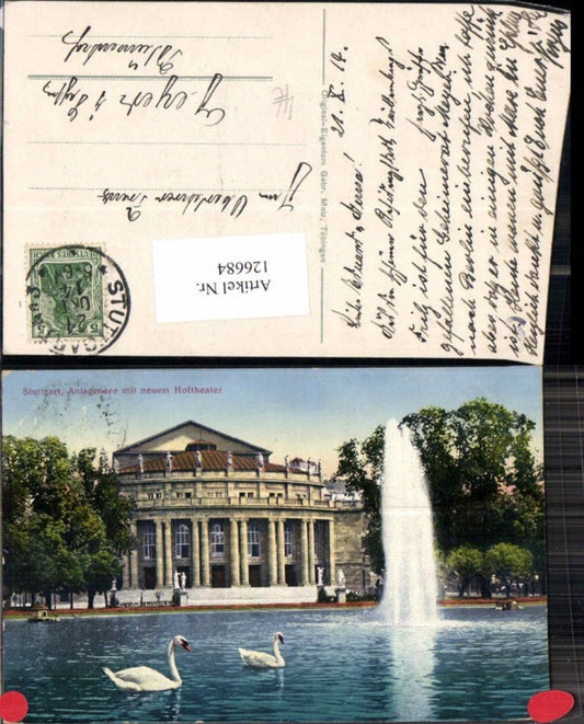 126684,Stuttgart Stadt Anlagensee m. Schwäne Schwan Hoftheater 1915