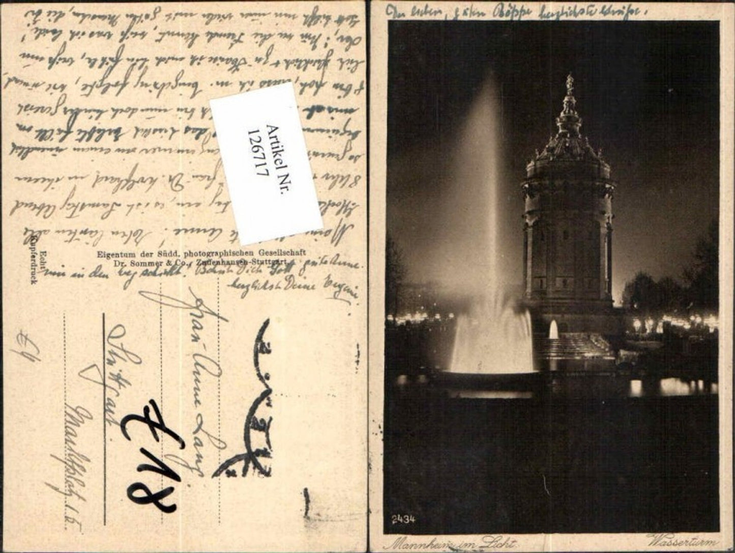 126717,Mannheim im Licht bei Nacht Wasserturm