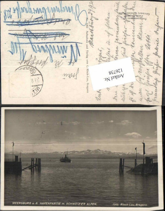 126738,Meersburg am Bodensee Hafenpartie m. Schweizer berge pub Risch Lau 1263