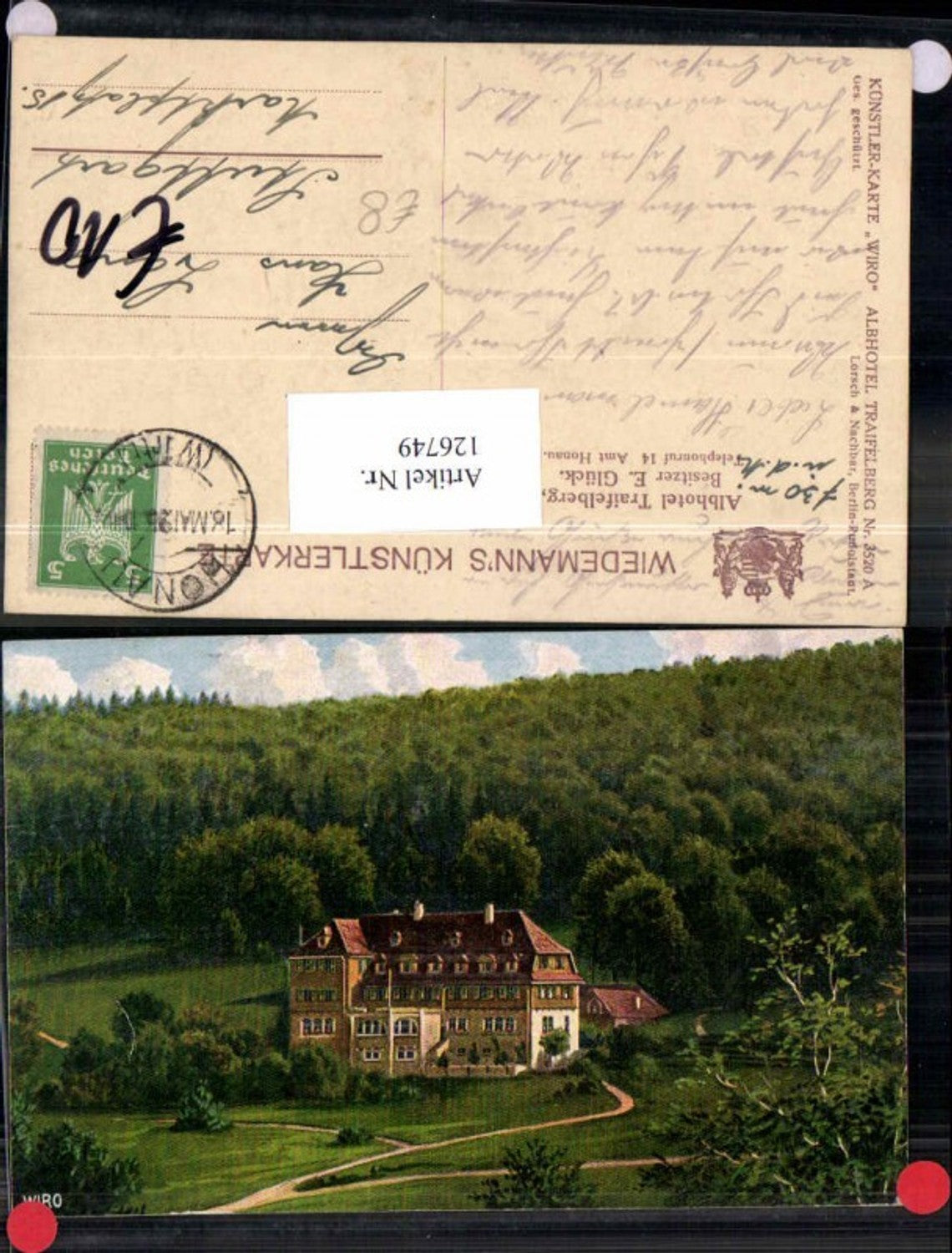 126749,Wiedemann Künstlerkarte Wiro 3520A Albhotel Traifelberg bei Honau 1925